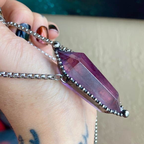 Natural purple amethyst crystal gemstone boho goth moon charm - Picture 9 of 16